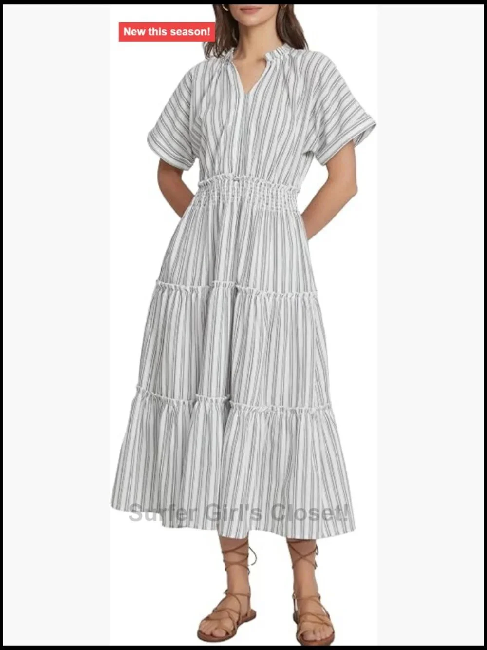 Striped Boho Midi Dress with Pockets Flowy Summer Beach